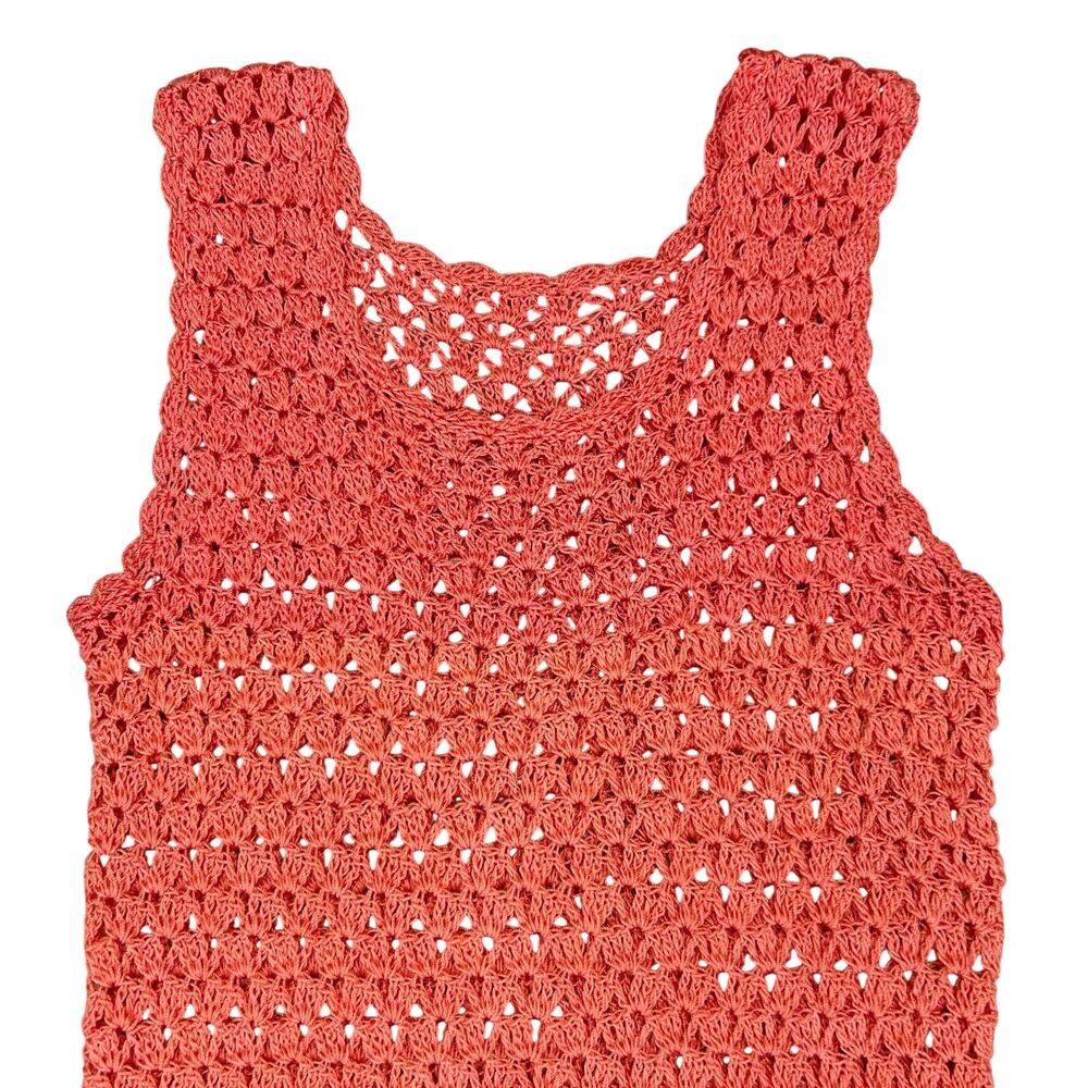 Handmade Crochet Ruffle Dress Girls Size 6 (30" Length) Pink Coral Sleeveless - Picture 6 of 13